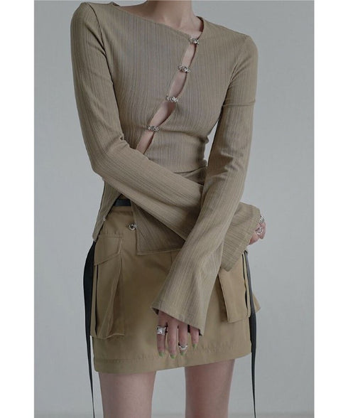Asymmetric Cut-Out Hook Cardigan